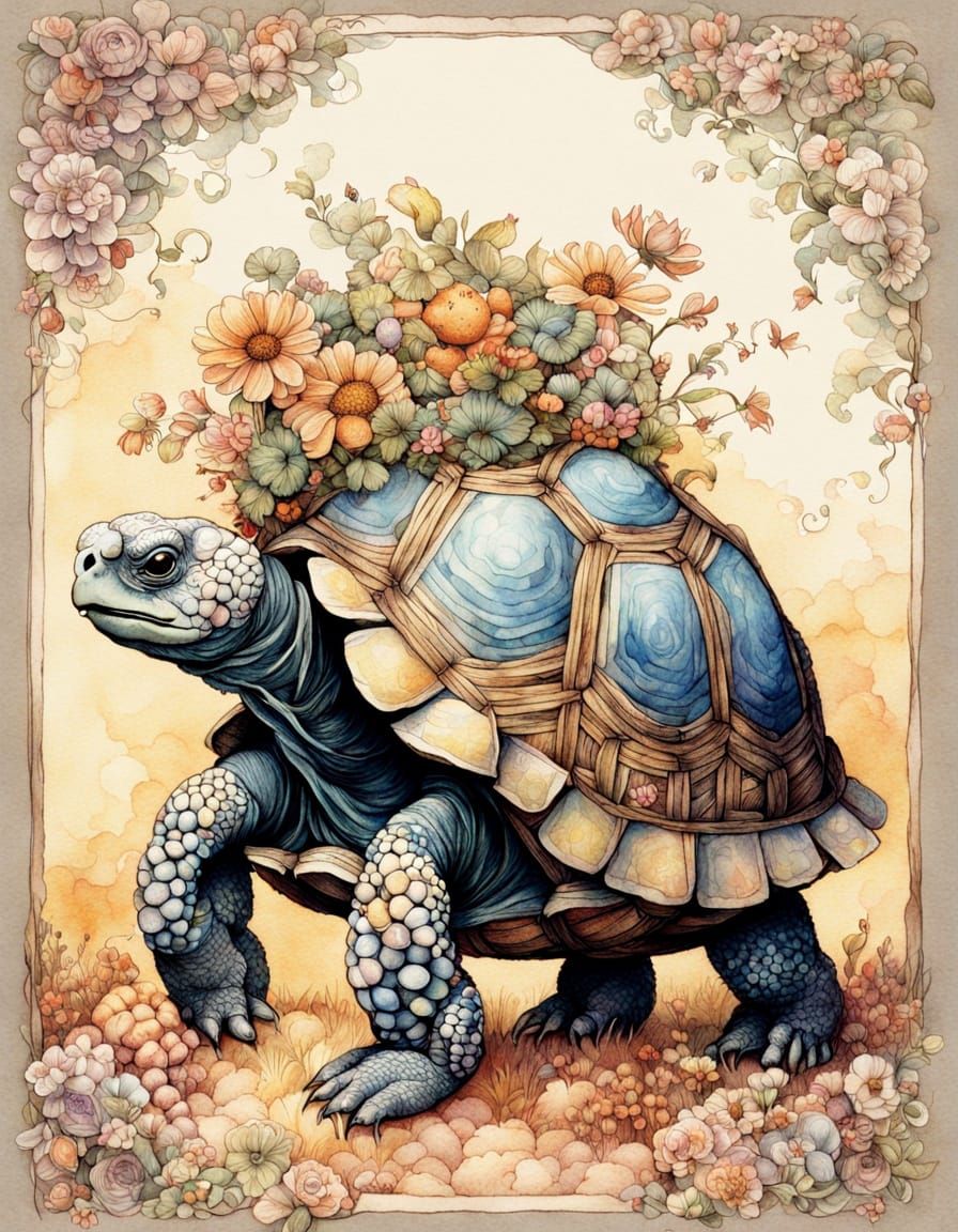 Whimsical Easter Tortoise in Watercolor Style