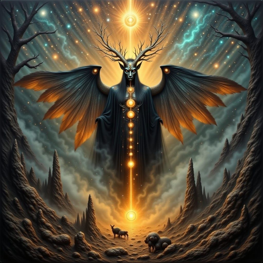 Ethereal Baphomet in Cosmic, Gothic Fantasy