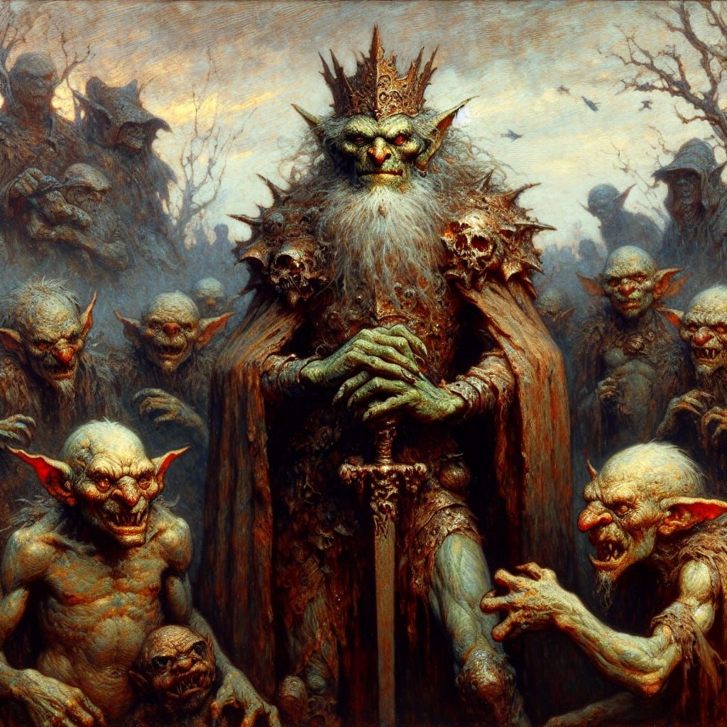 The Sinister Goblin King in a Haunting Oil Painting