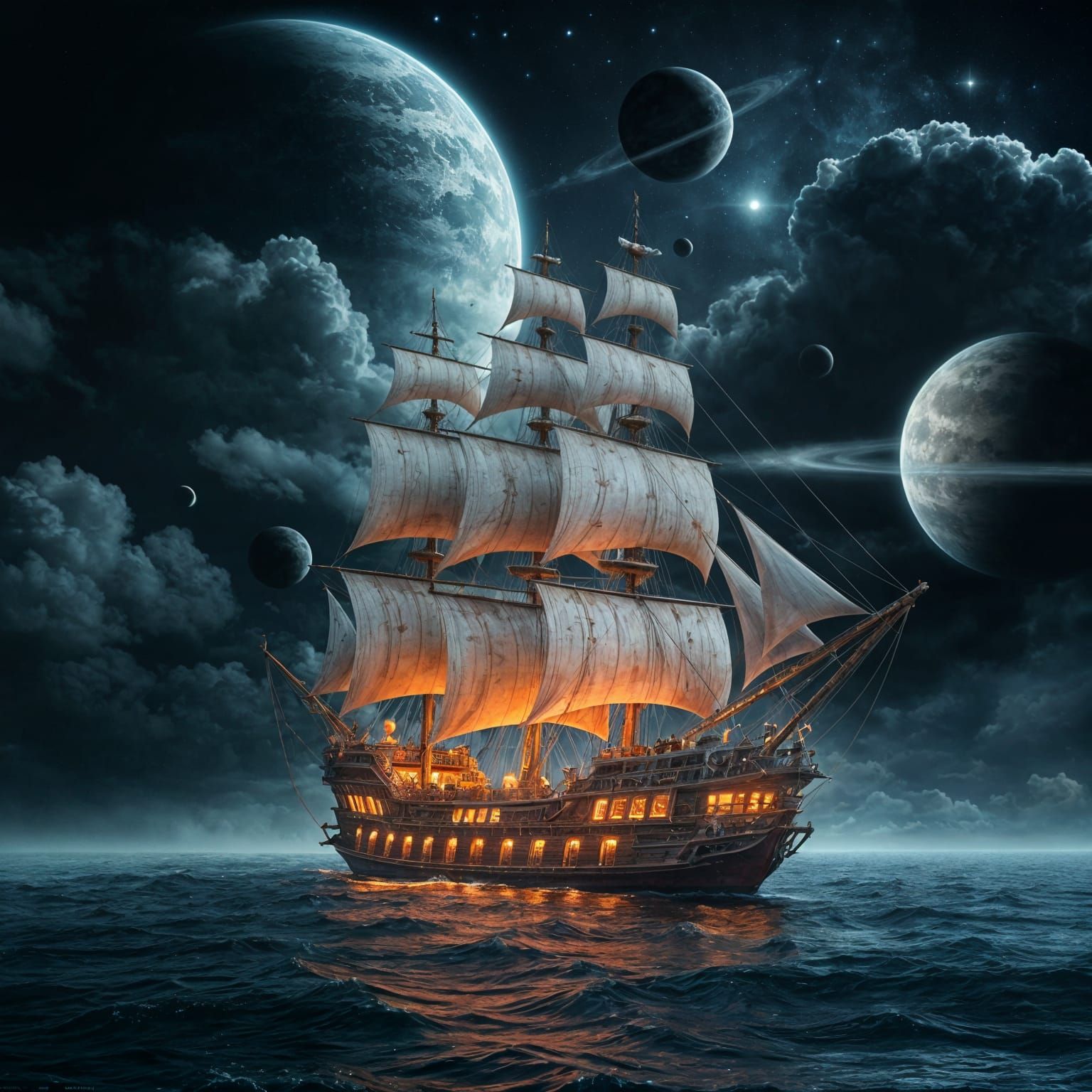 Sinister Pirate Ship Sailing Through the Cosmos