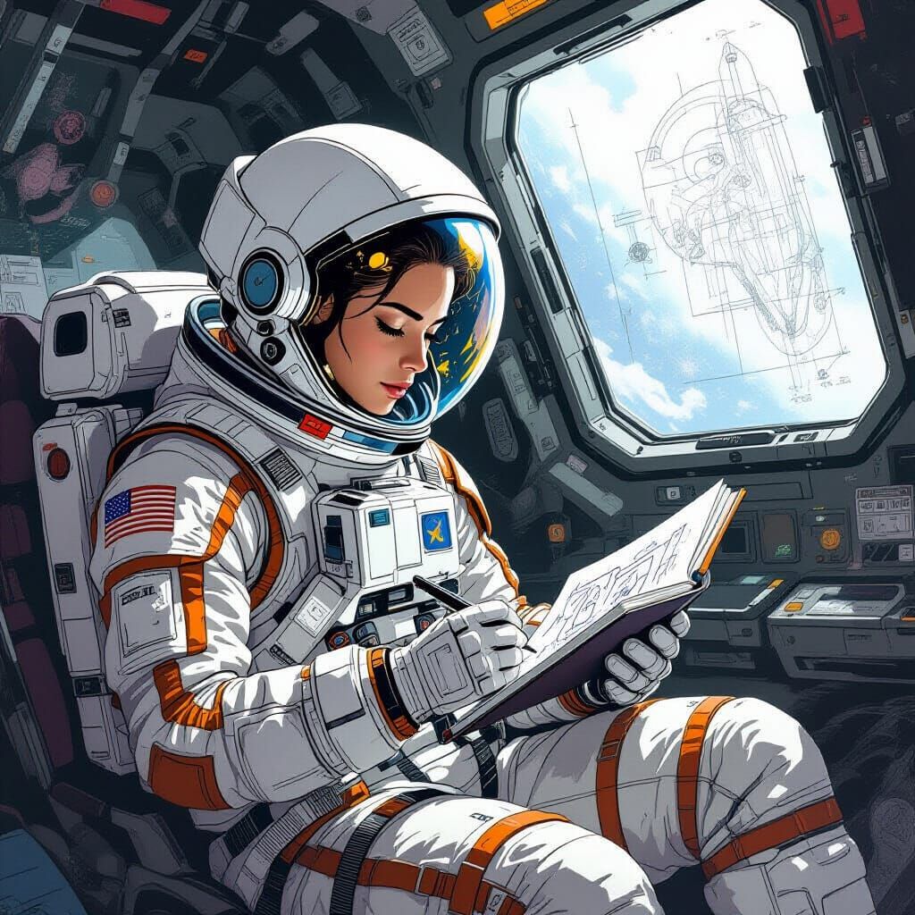 Astronaut's Cosmic Sketchbook in Futuristic Style