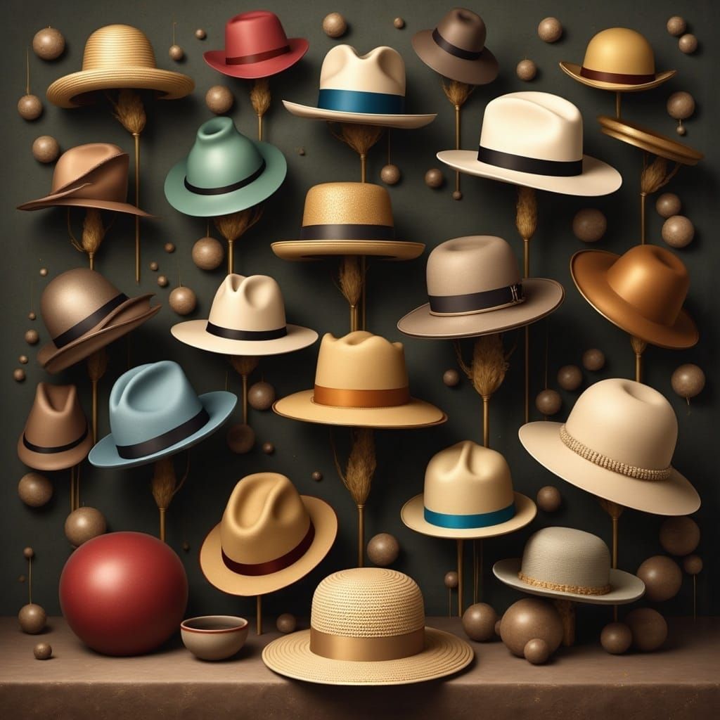 Diverse Hat Collection in Artistic Tableau