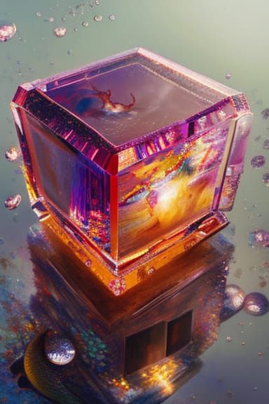 Hyperdetailed Crystal Cube on Clear Waters