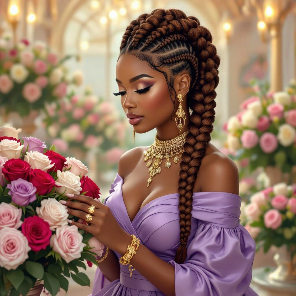 Elegant African American Woman in Lavender Ombre with Gold J...