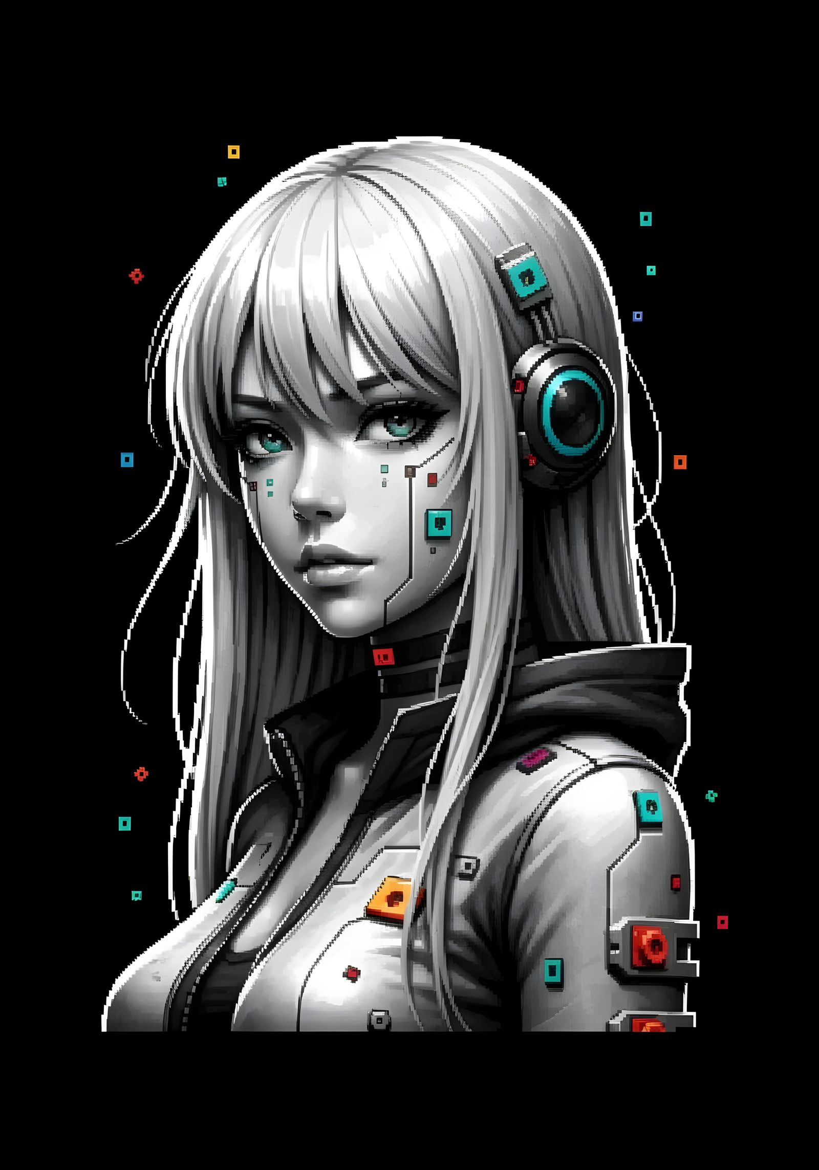 Anime Cyberpunk Woman Portrait in 8 Bit Pixel Art