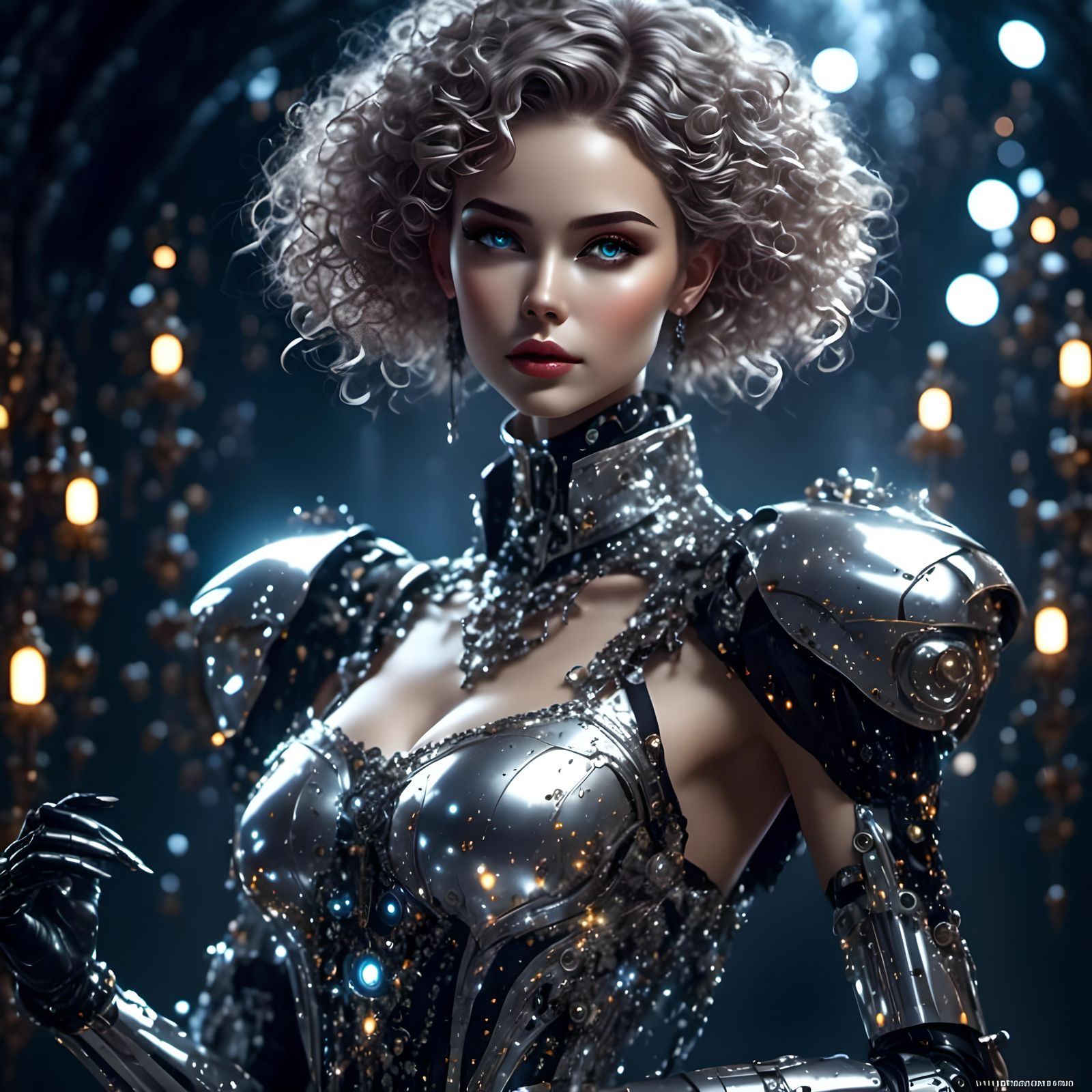 Gothic Robot Butler in Silver Latex, Splash Art