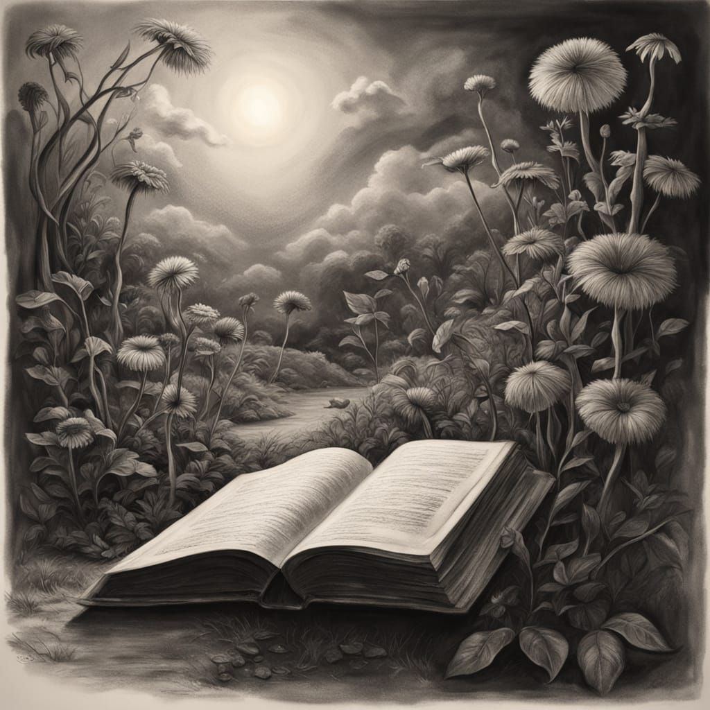 Surreal Floating Book in Bending Gravity Landscape