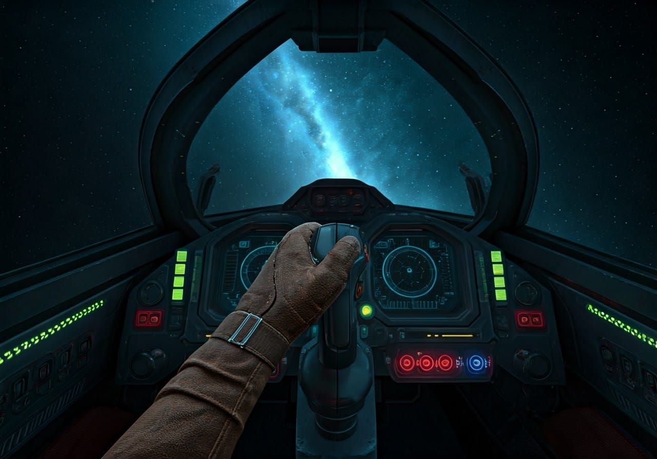 Futuristic Fighter Pilot Gazing into Hyperspace