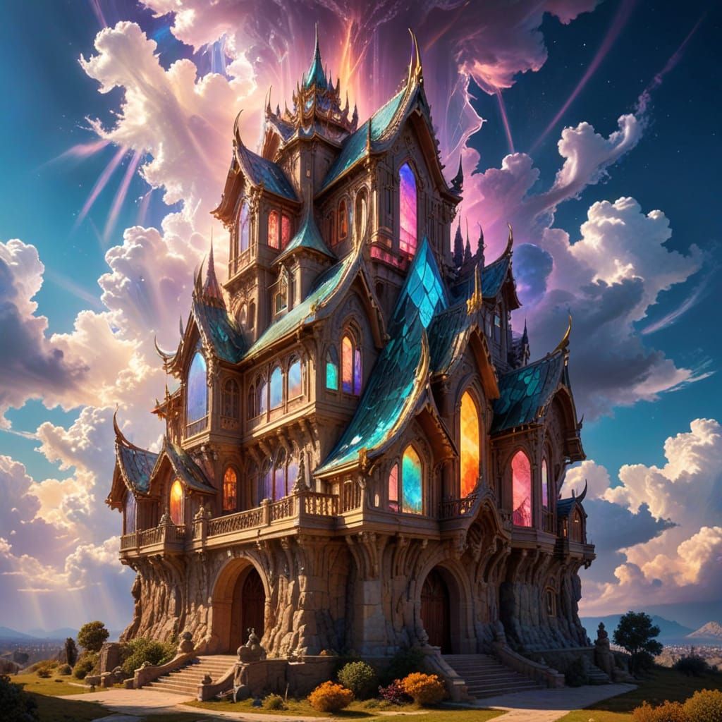 Surreal Architecture with Iridescent Auras