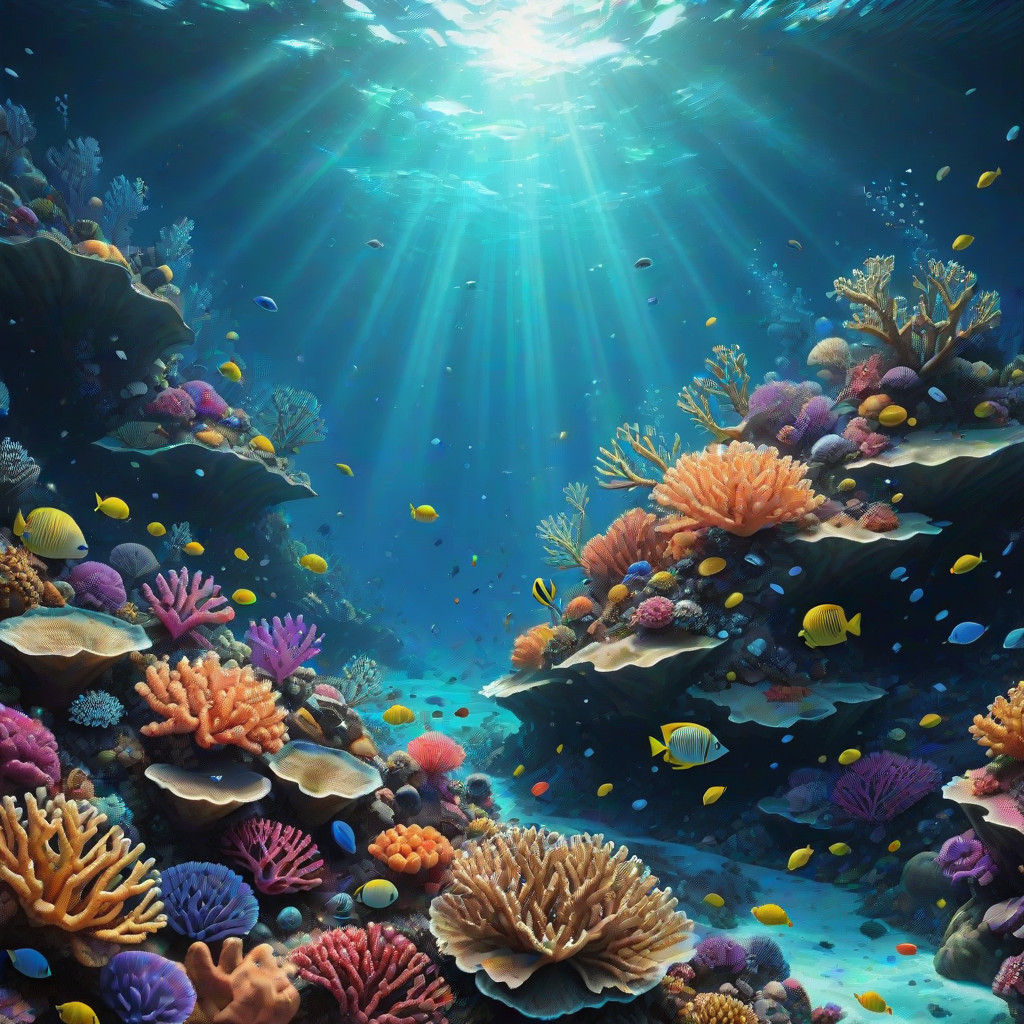 Vibrant Underwater World with Iridescent Colors and Glowing....