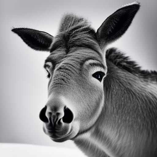 Charming White Donkey Portrait in Winter Landscape