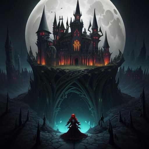 Ophelia's Recursive Portrait in Escher Cityscape