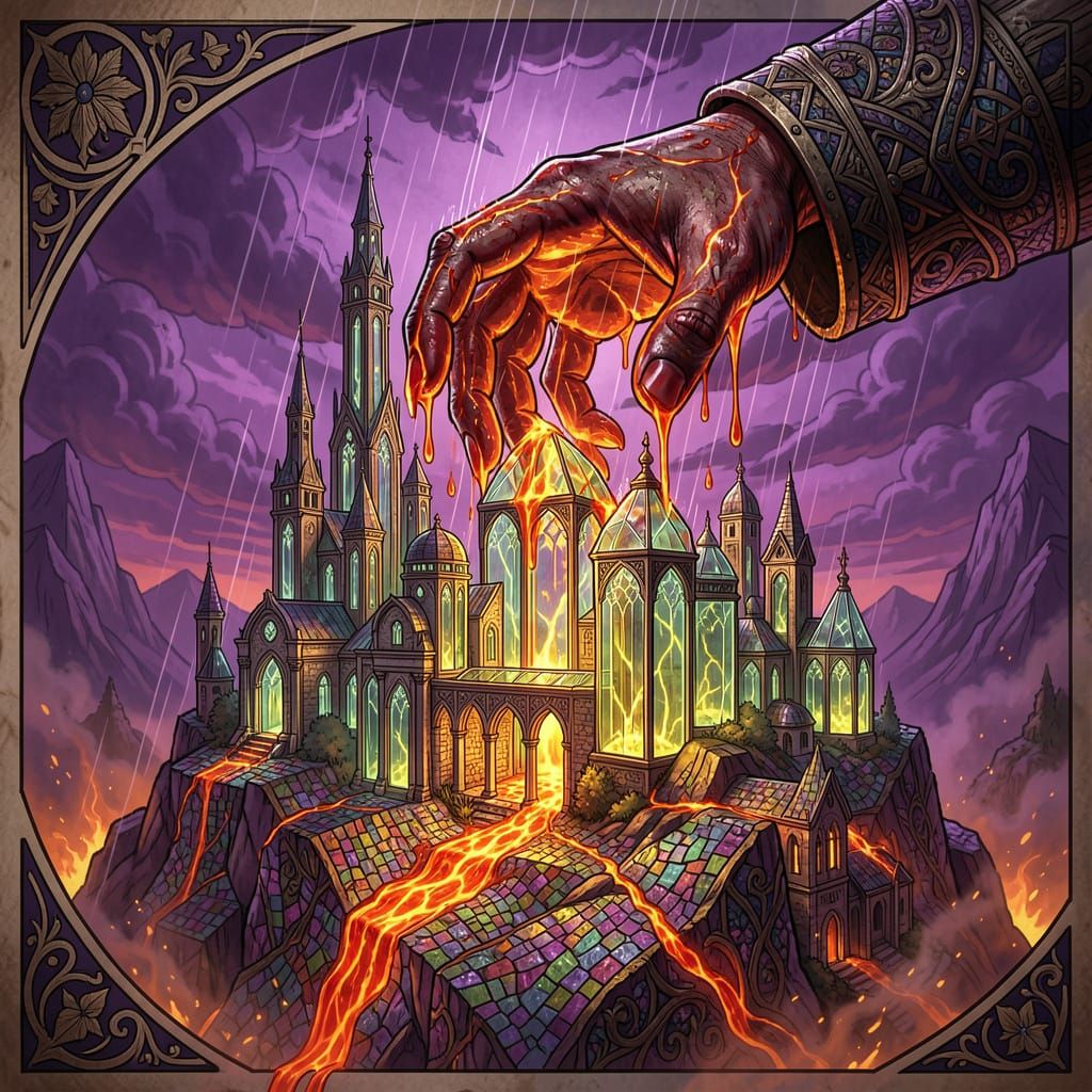 Melting Hand Rains Lava on Glass City