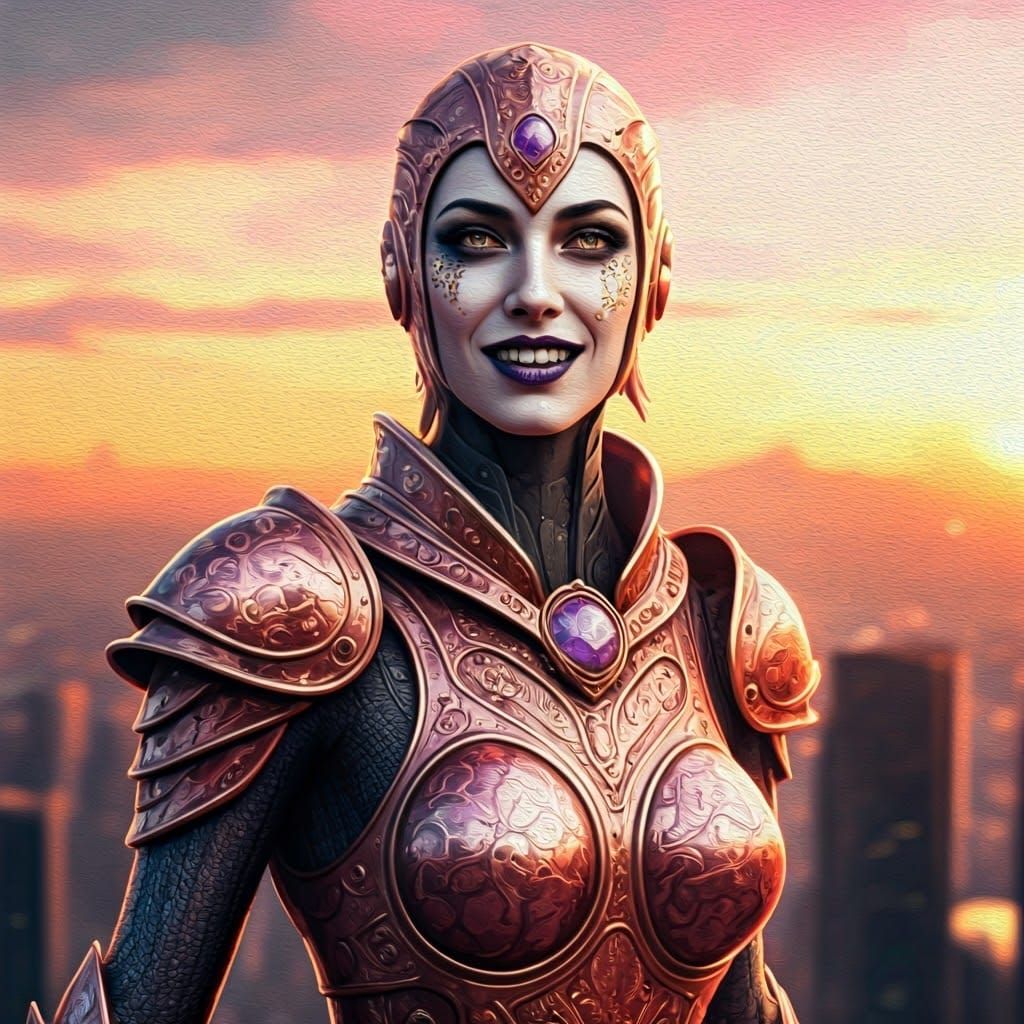 Goth Punk Warrior in Rose Gold Armor