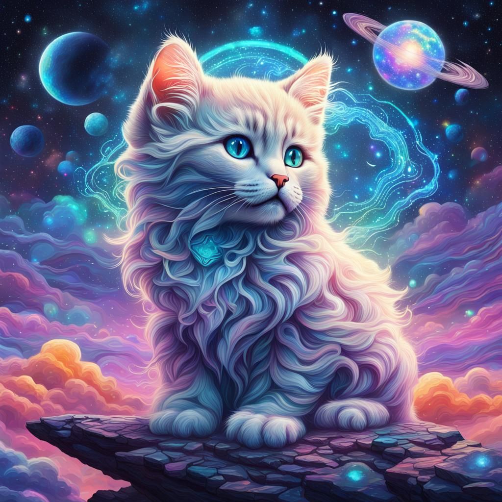 Cloud Kitten: Holographic Astral Cosmic Illustration