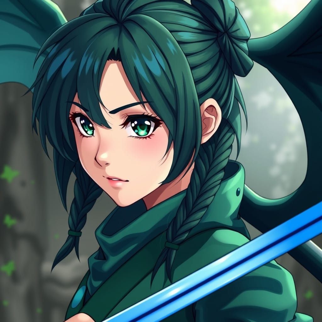 Anime Woman with Dragon Wings and Ninja Outfit in Vibrant Co...