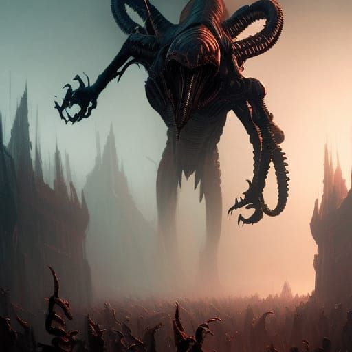 Xenomorph Hellknight King in Dark Fantasy Style