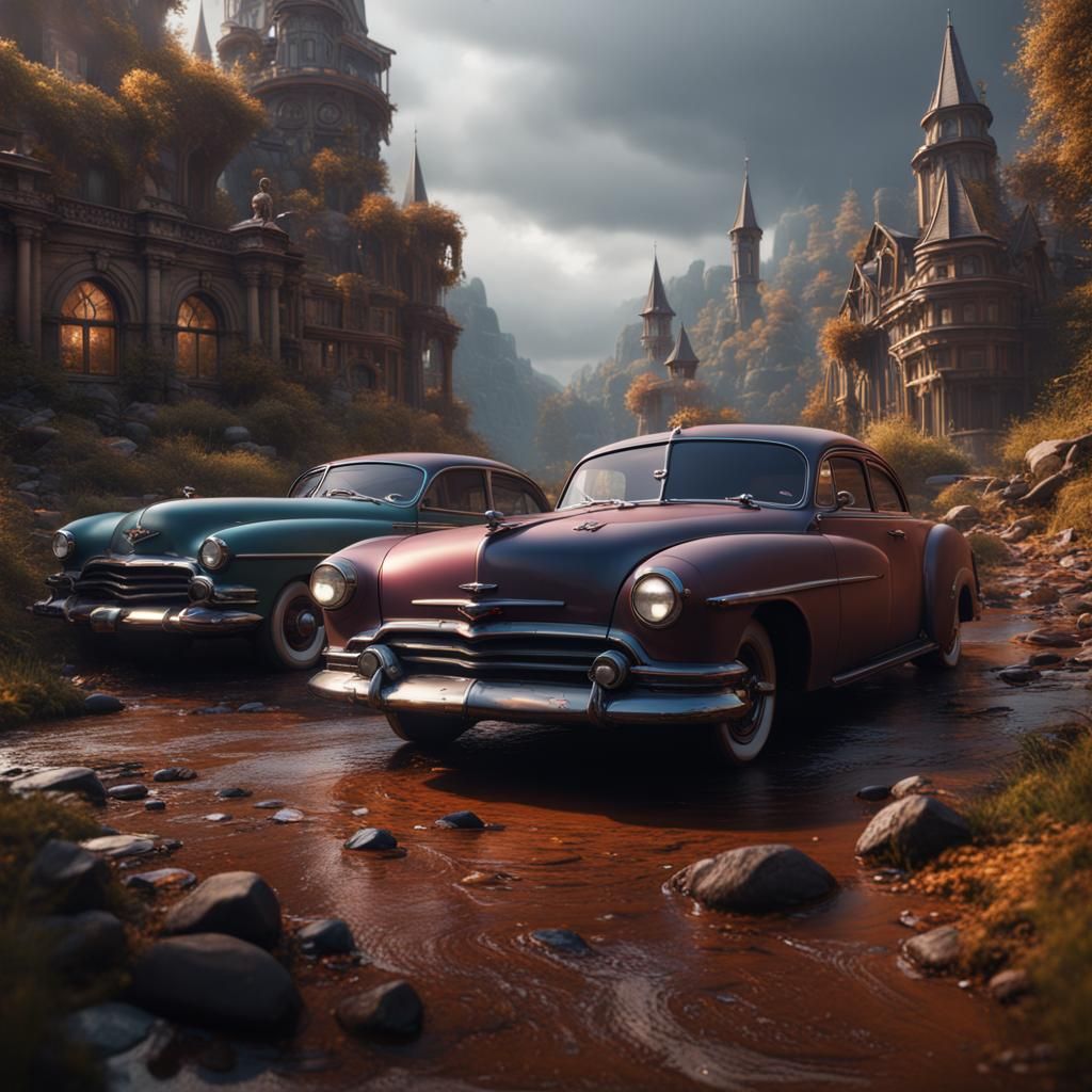 Fantastical Cars in Detailed Matte Painting