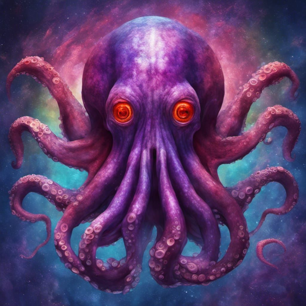 Octopus Head Humanoid in Cosmic Astral Illustration