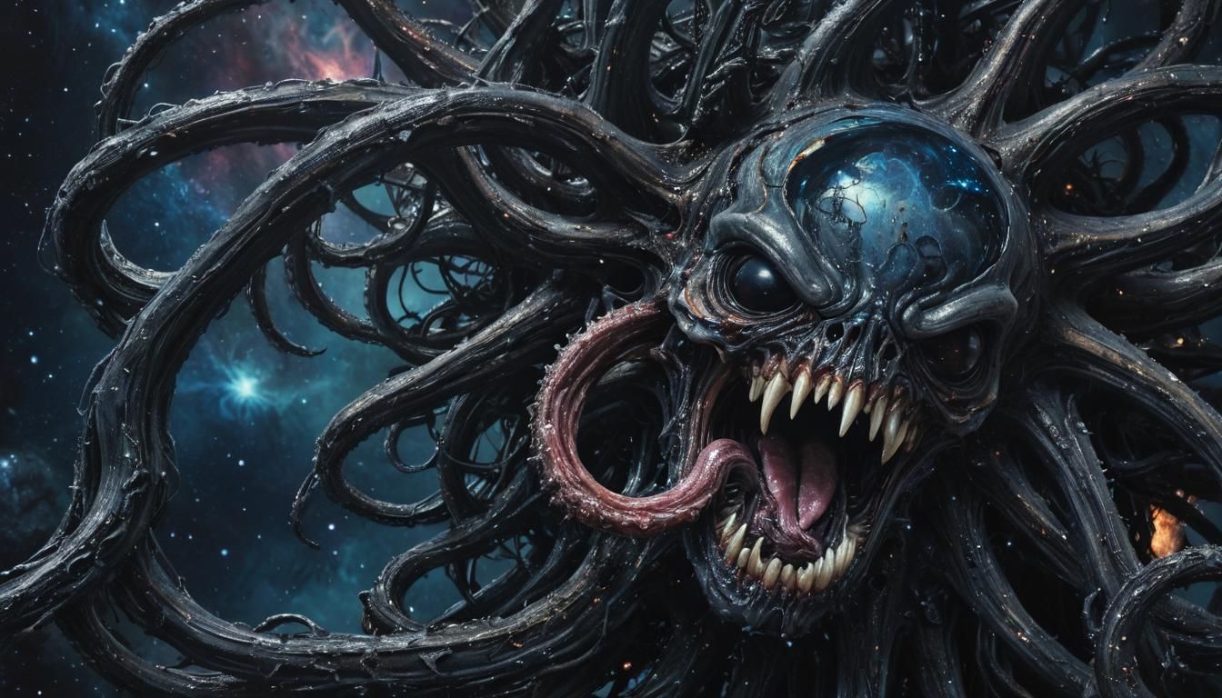 Surreal Creature Consumes Dying Star as Oil Painting