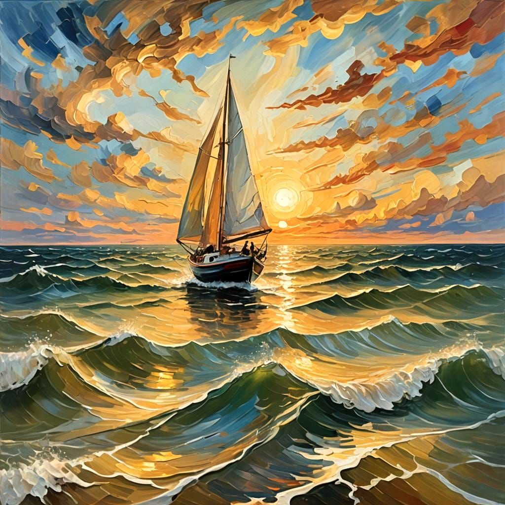 Neo-Impressionist Sunset Over the Sea in Expressionist Style