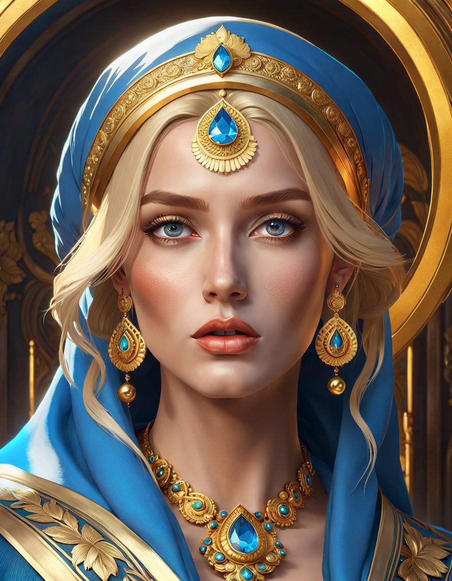 Golden Peasant Portrait in Art Nouveau Style