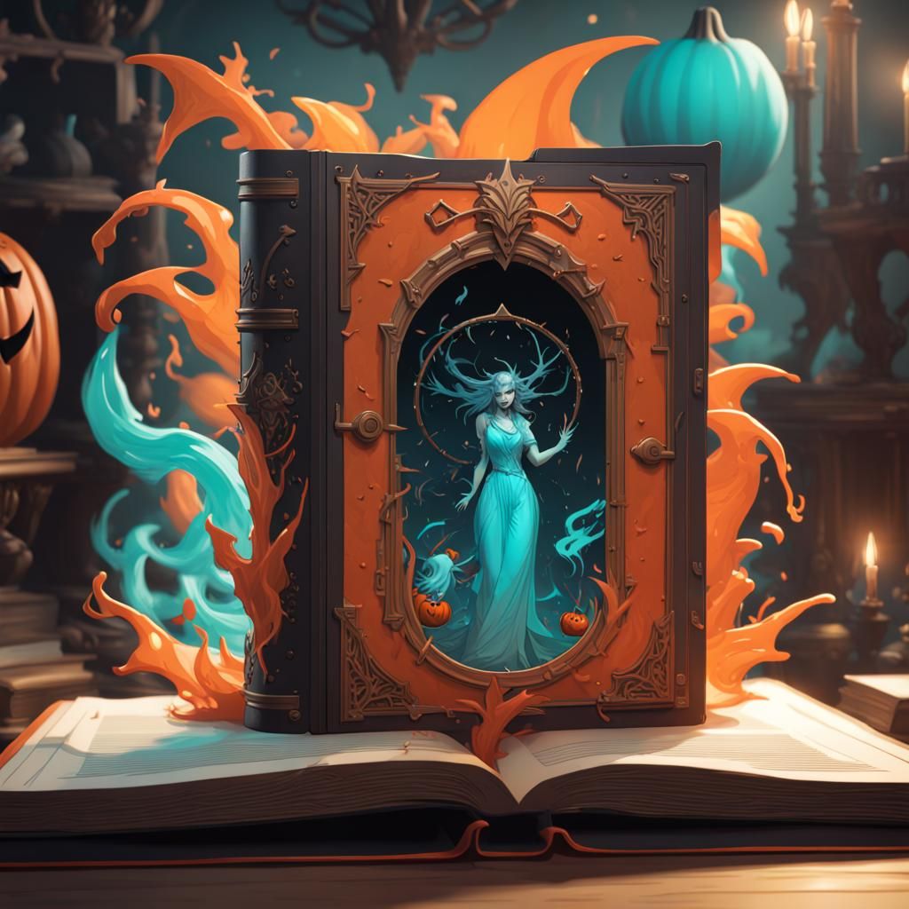 Halloween Pop-Up Book Illustration in Art Nouveau Style