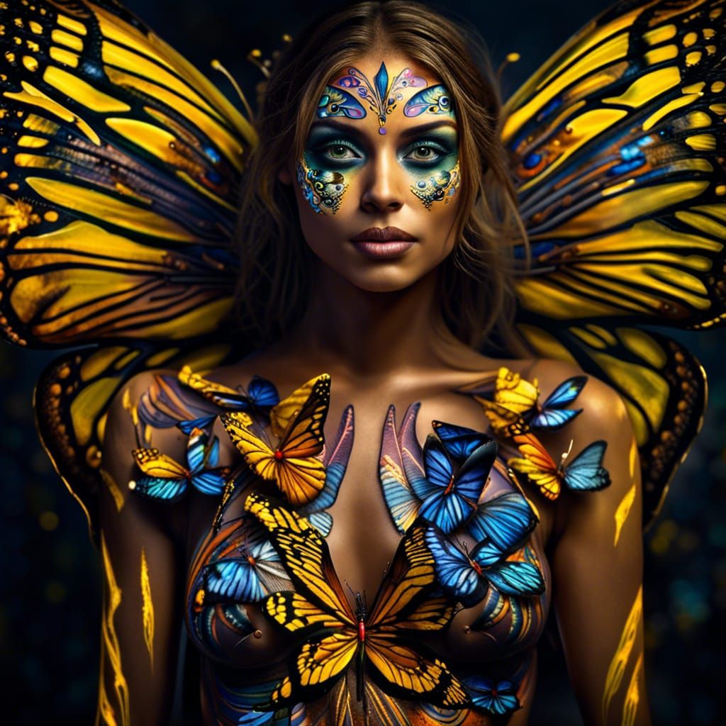 Butterfly Body Art: Hyperrealistic Full Body Portrait