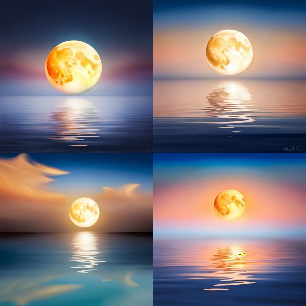 Full Moon Hot Air Balloon Over Sea