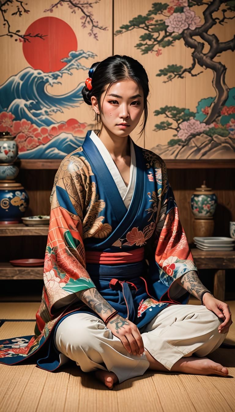 Japan Model with Tattoos: Anime-Inspired Digital Art