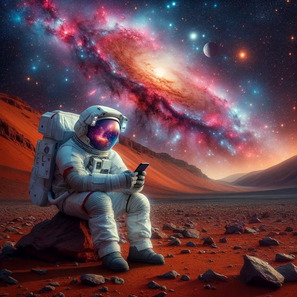 Astronaut on Mars Ignores Galaxy for Phone