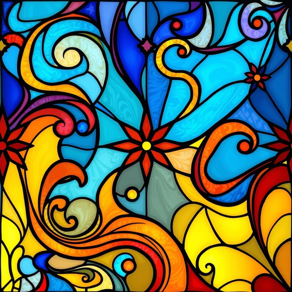 Vibrant Stained Glass Pattern in Escher-Inspired Vector Desi...