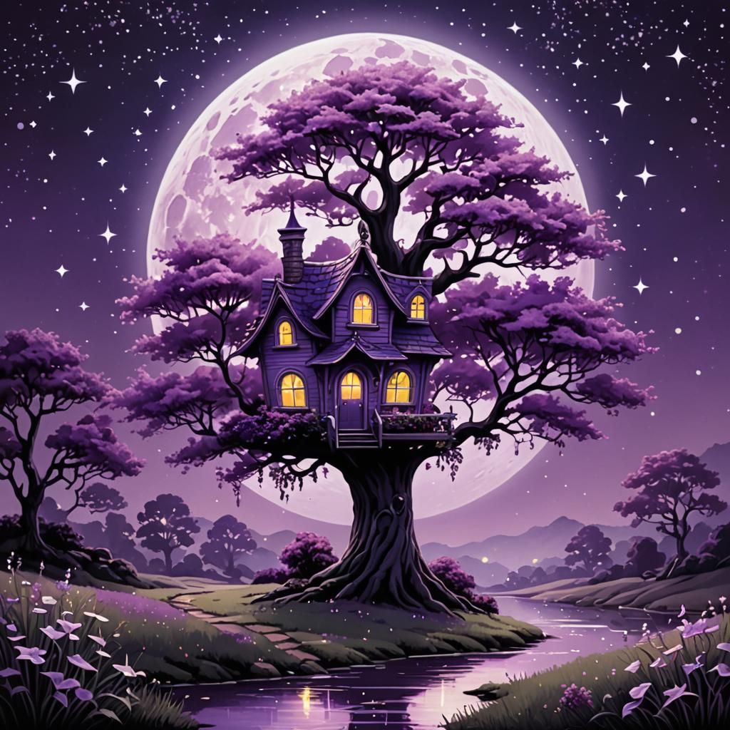 Luminous Purple Fairy Landscape Illustration