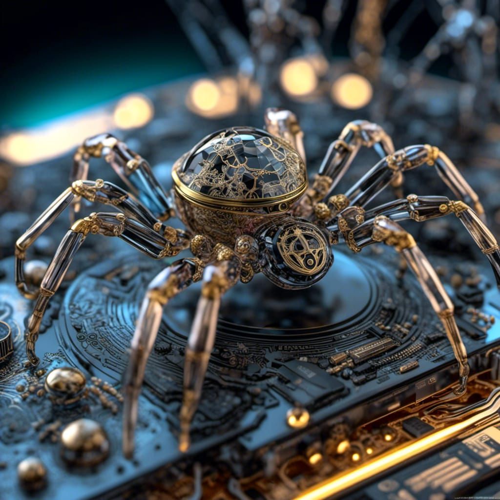 Spider on Motherboard in Digital Art Style