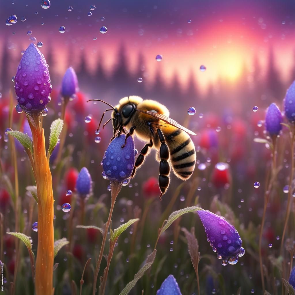 Honeybee Perspective: Sunrise in Alpine Meadow