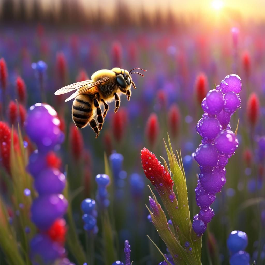 Honeybee Sunrise Perspective in Alpine Meadow