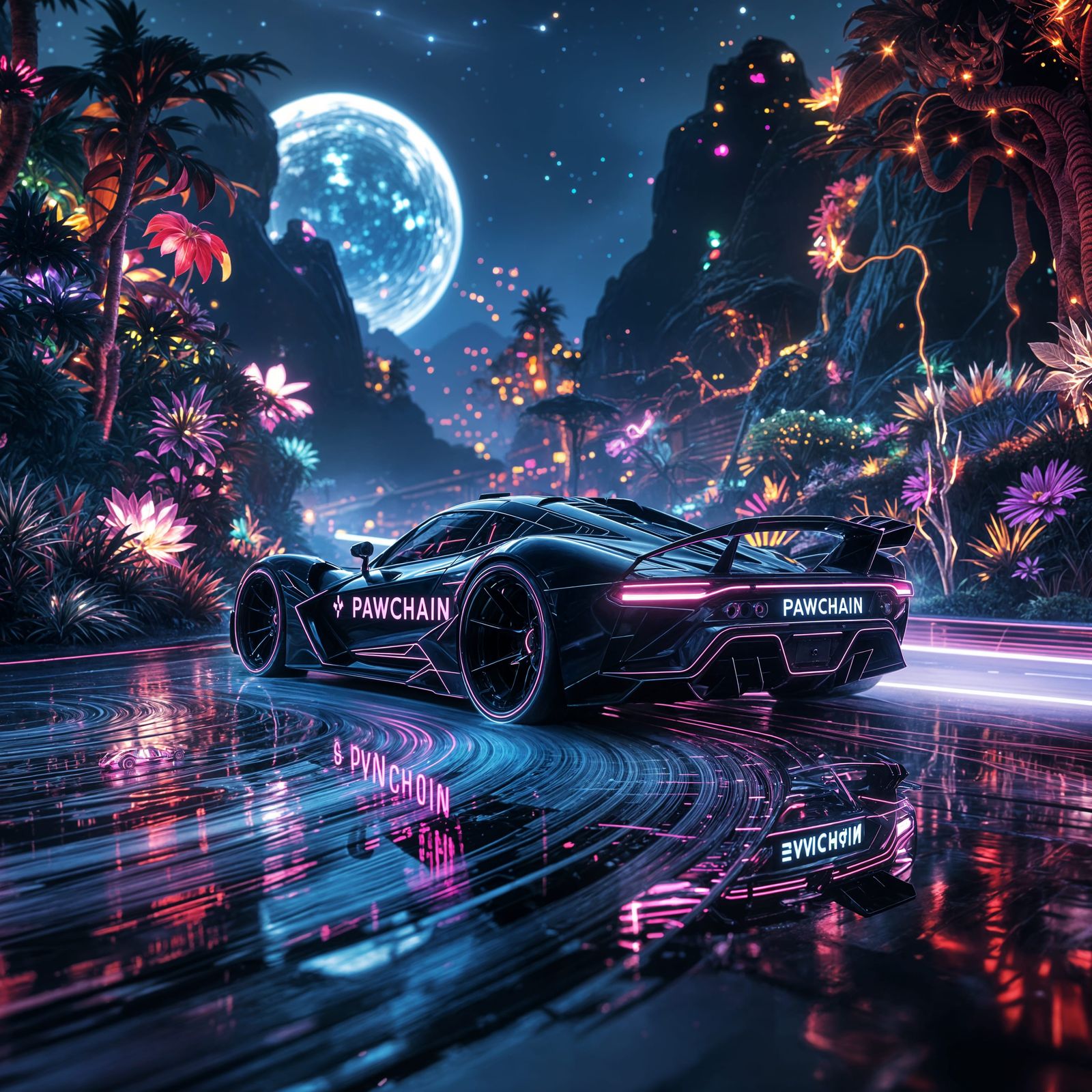 Neon Supercar on Alien Planet Earthtopia