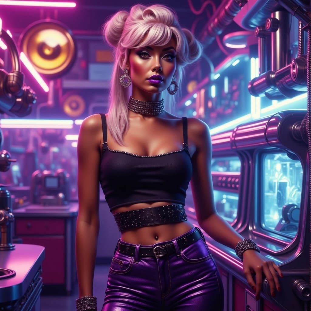 Futuristic Pinup Scientist in Neon Lab