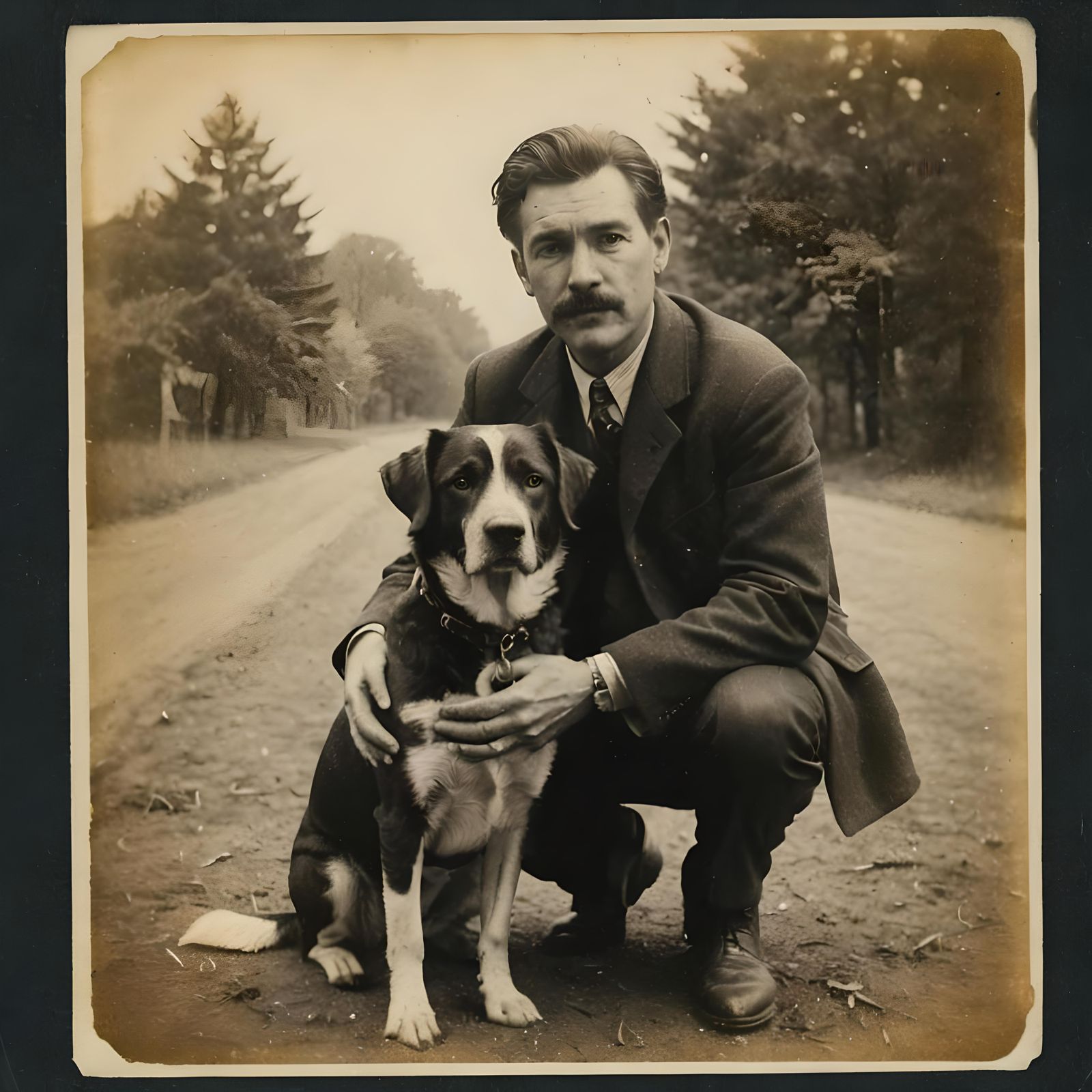 Vintage Polaroid Photo of Man and Dog