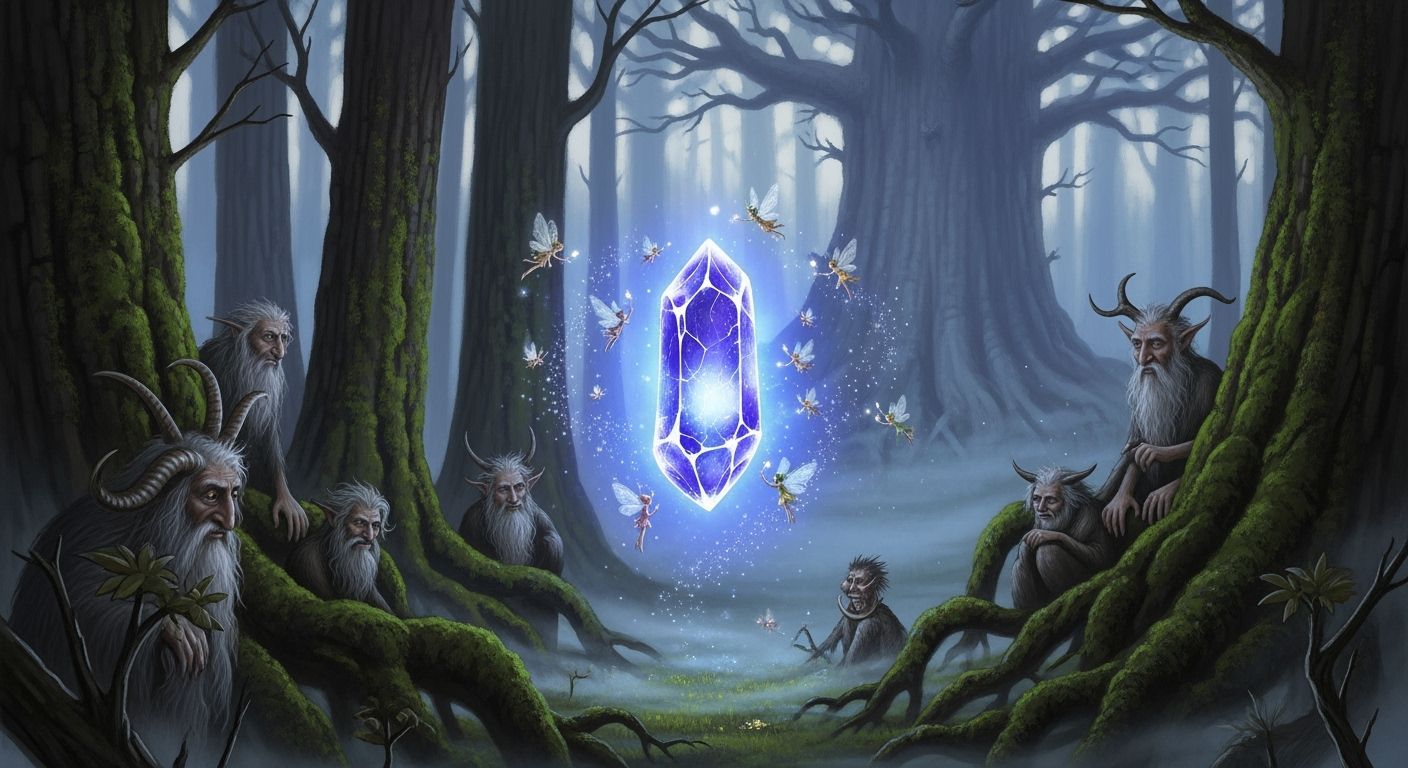 Mystical Forest Gathering: Fairies & Spirits Around Crystal