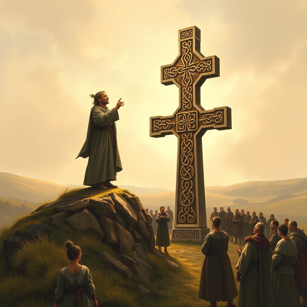 Saint David Preaches to a 6th Century Welsh Crowd Amid Celti...
