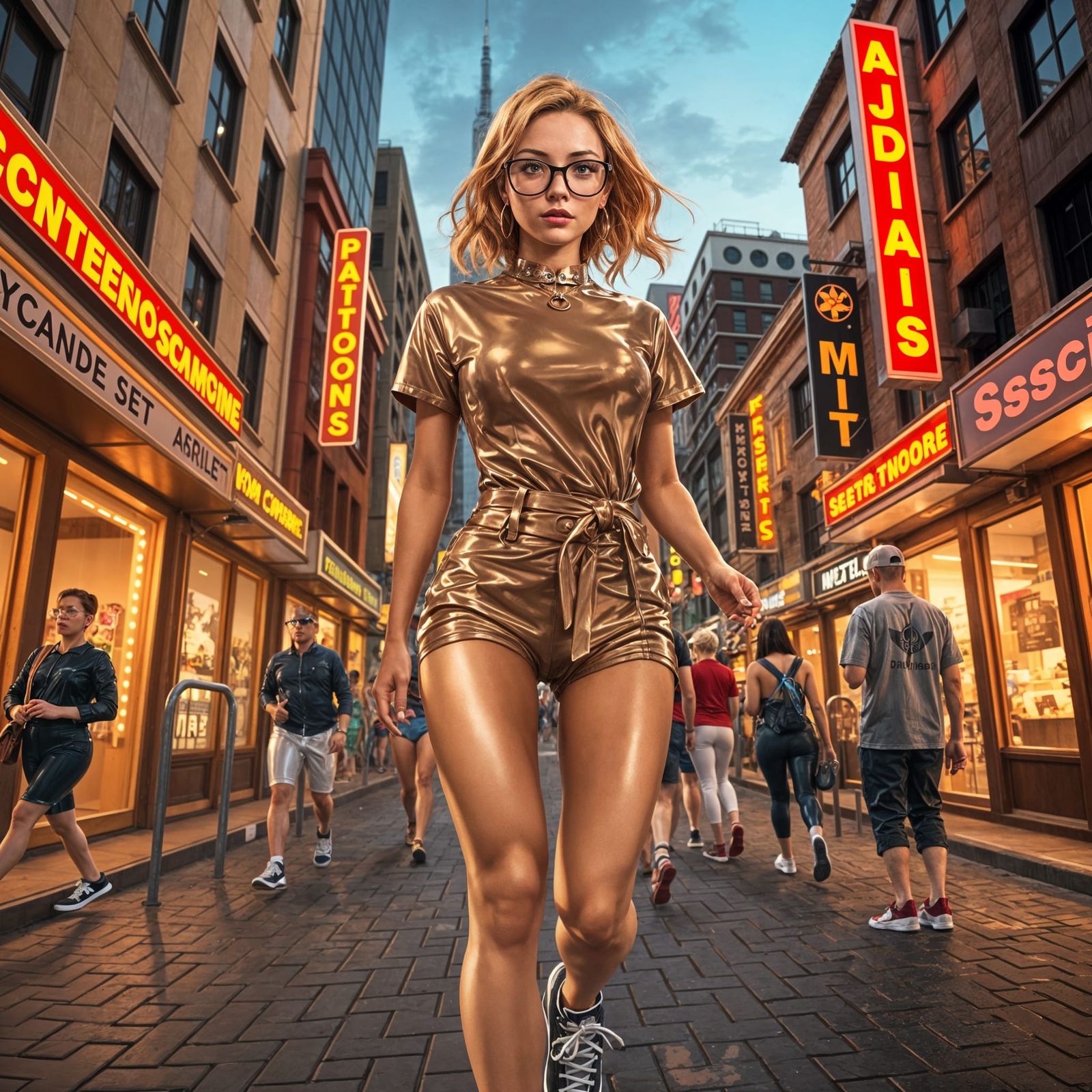 Anime Woman in Rose Gold Romper, Studio Trigger Style