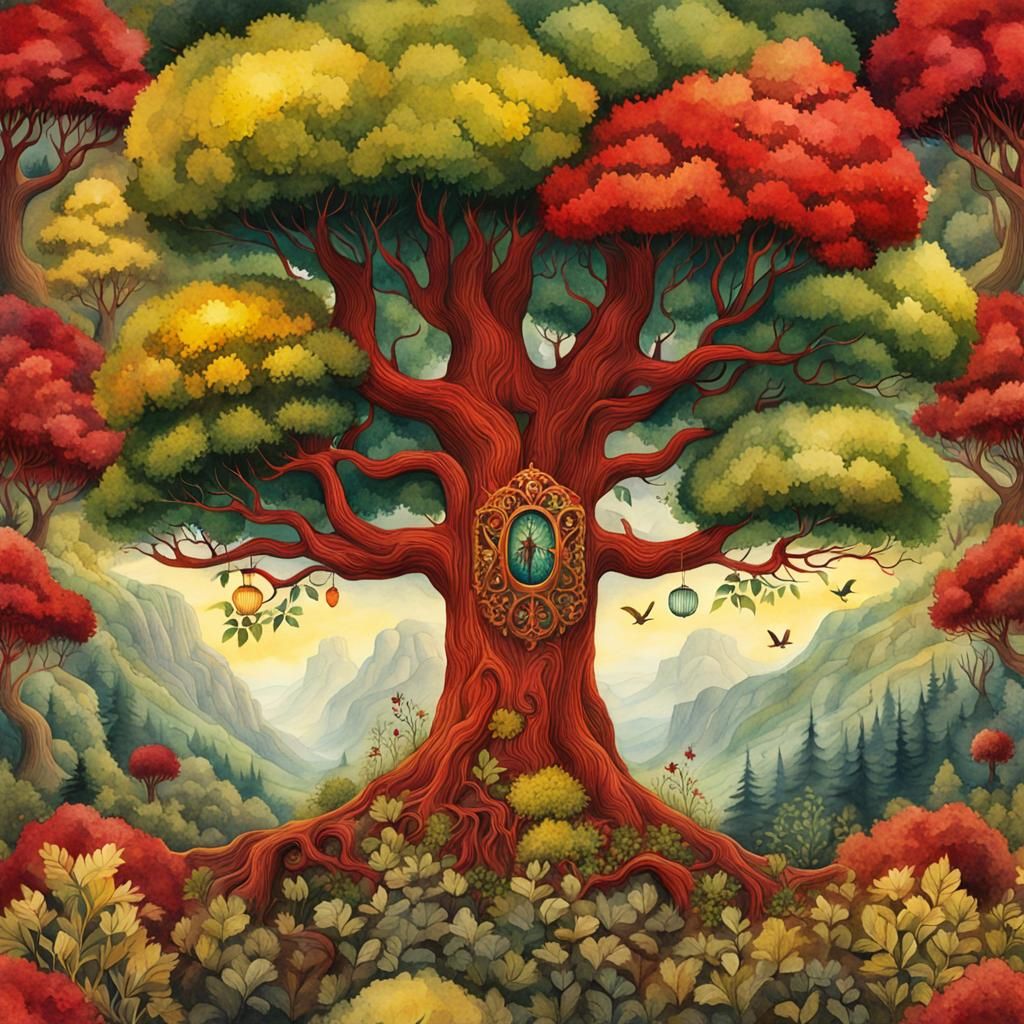 Vivid Watercolor Tree of Life Illustration