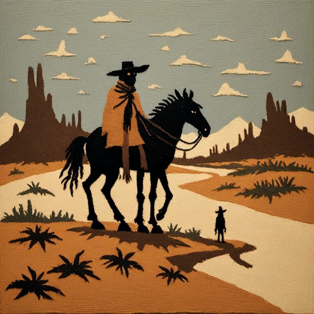 Cowboy Silhouette on Dusty Road at Noon