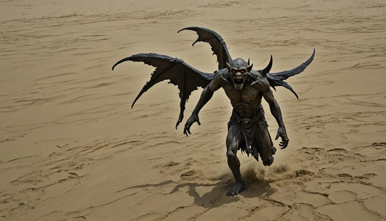 Pazuzu in Sandstorm: Detailed Matte Painting