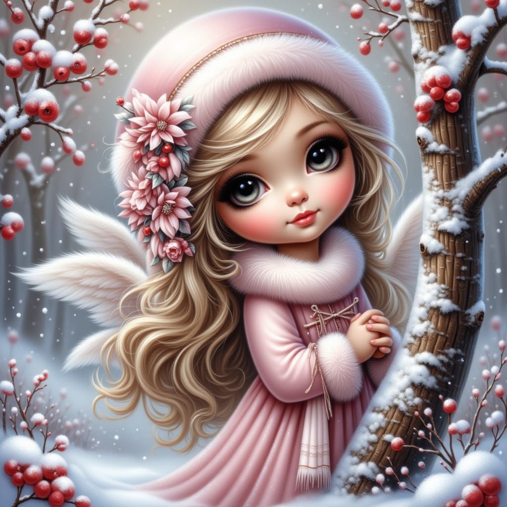 Whimsical Winter Angel in Snowy Forest