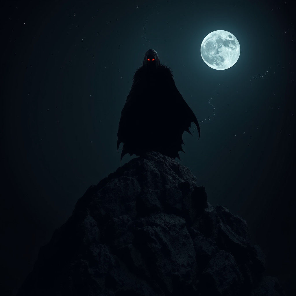 Ominous Figure on Cliff Under Starlit Sky