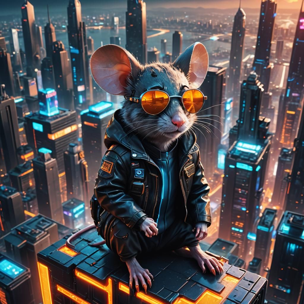 Cyberpunk Mouse Cityscape in Digital Matte Painting