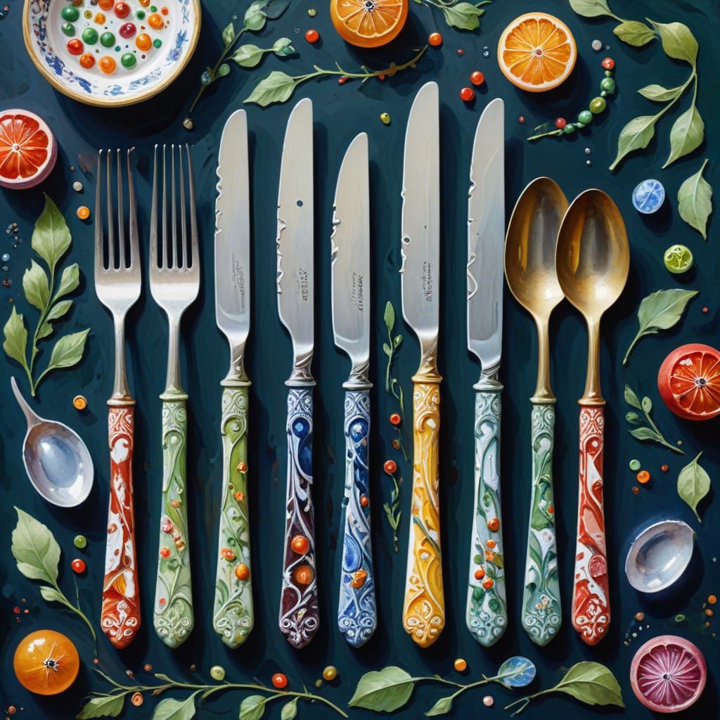 Embossed Cutlery in Gouache Style Watercolor