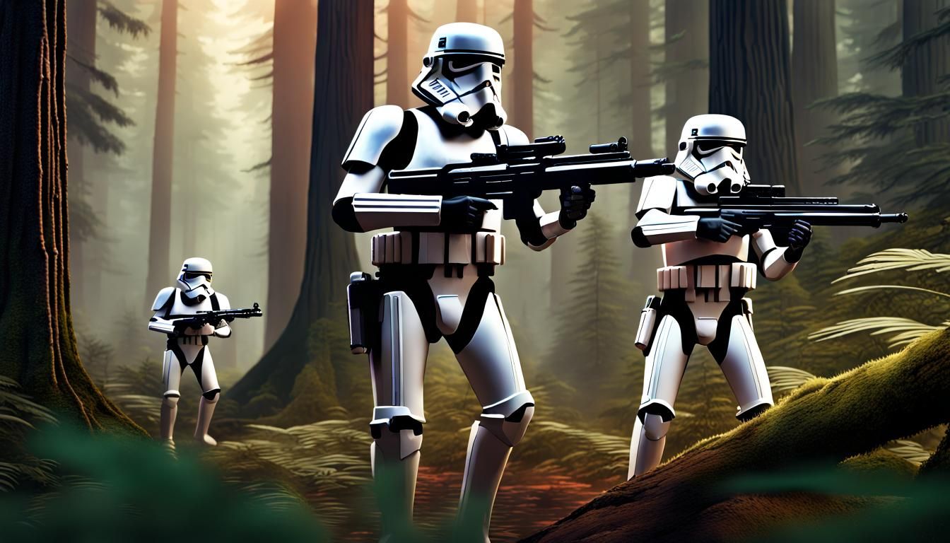 Imperial Scout Troopers on Endor: Detailed Matte Painting